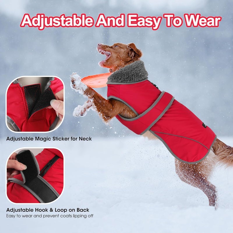 Dogcheer Dog Coat, Waterproof Dog Jacket Reflective Pet Winter Coat with Adjustable Hook & Loop, Christmas Puppy Fleece Jacket Warm Turtleneck Snowsuit for Small Medium Large Dogs - Red, 2XL - Image 4